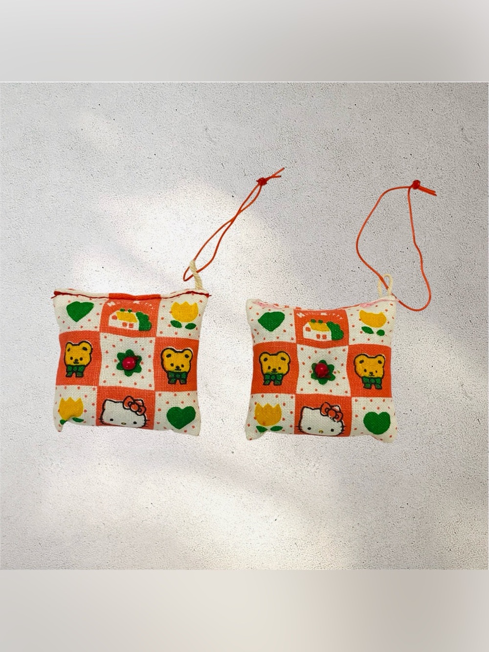 Vintage Sanrio Hello Kitty & Teddy  Miniature Pillows Holiday Ornament Japan